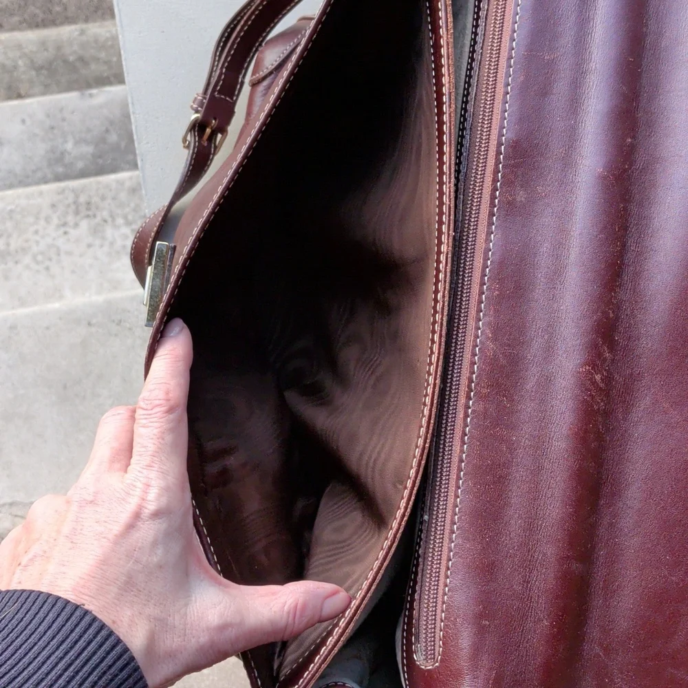 Bally Two Way Leather Briefcase Bag - Brown